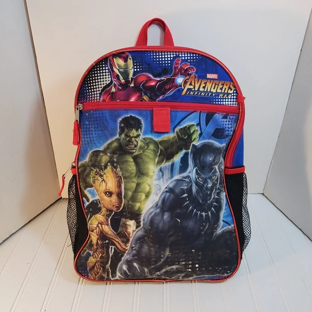 Marvel Avengers Infinity War Kids Backpack Blue Red Iron Man Hulk Groot 16in